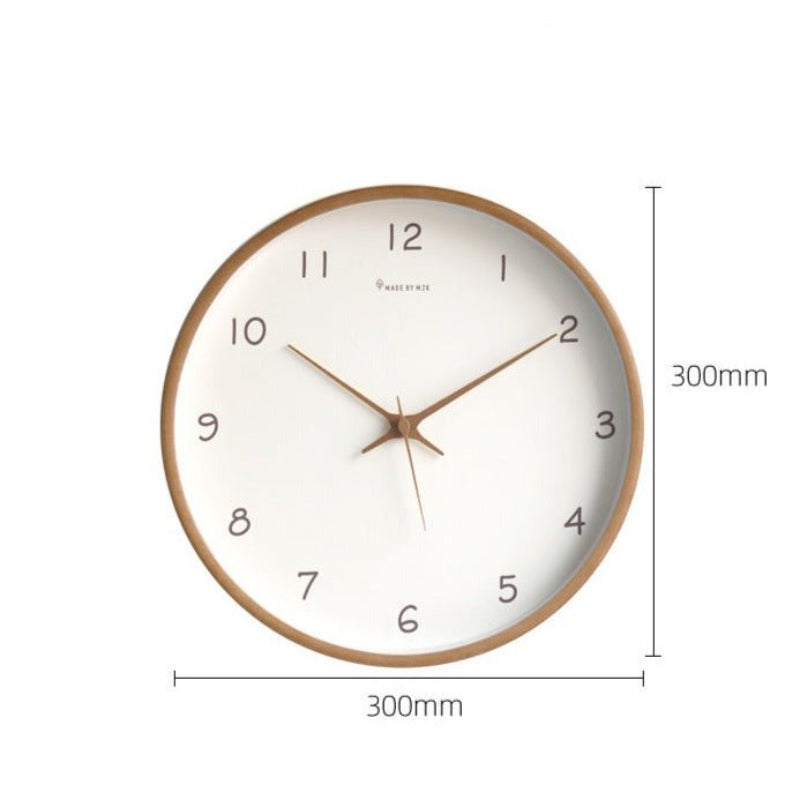 Round wooden clock with silent quartz movement for quiet rooms