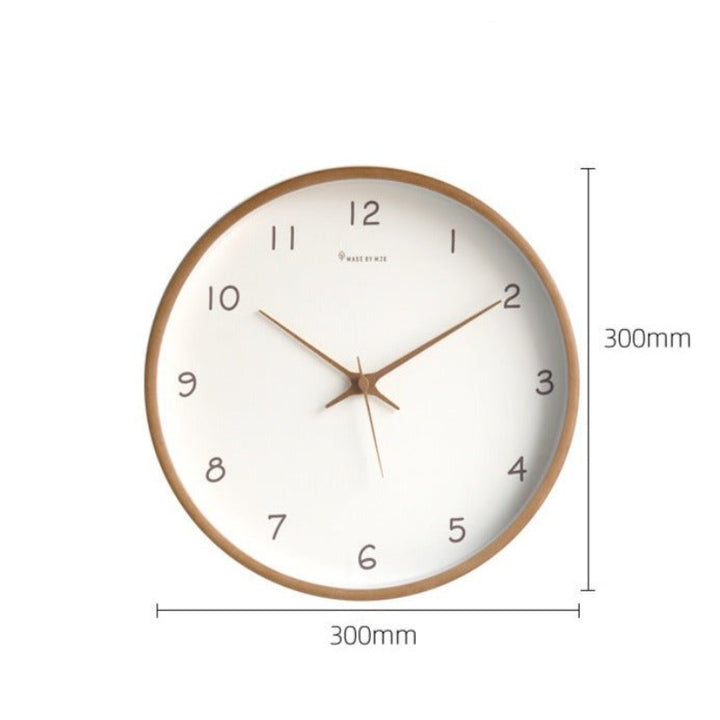 Round wooden clock with silent quartz movement for quiet rooms