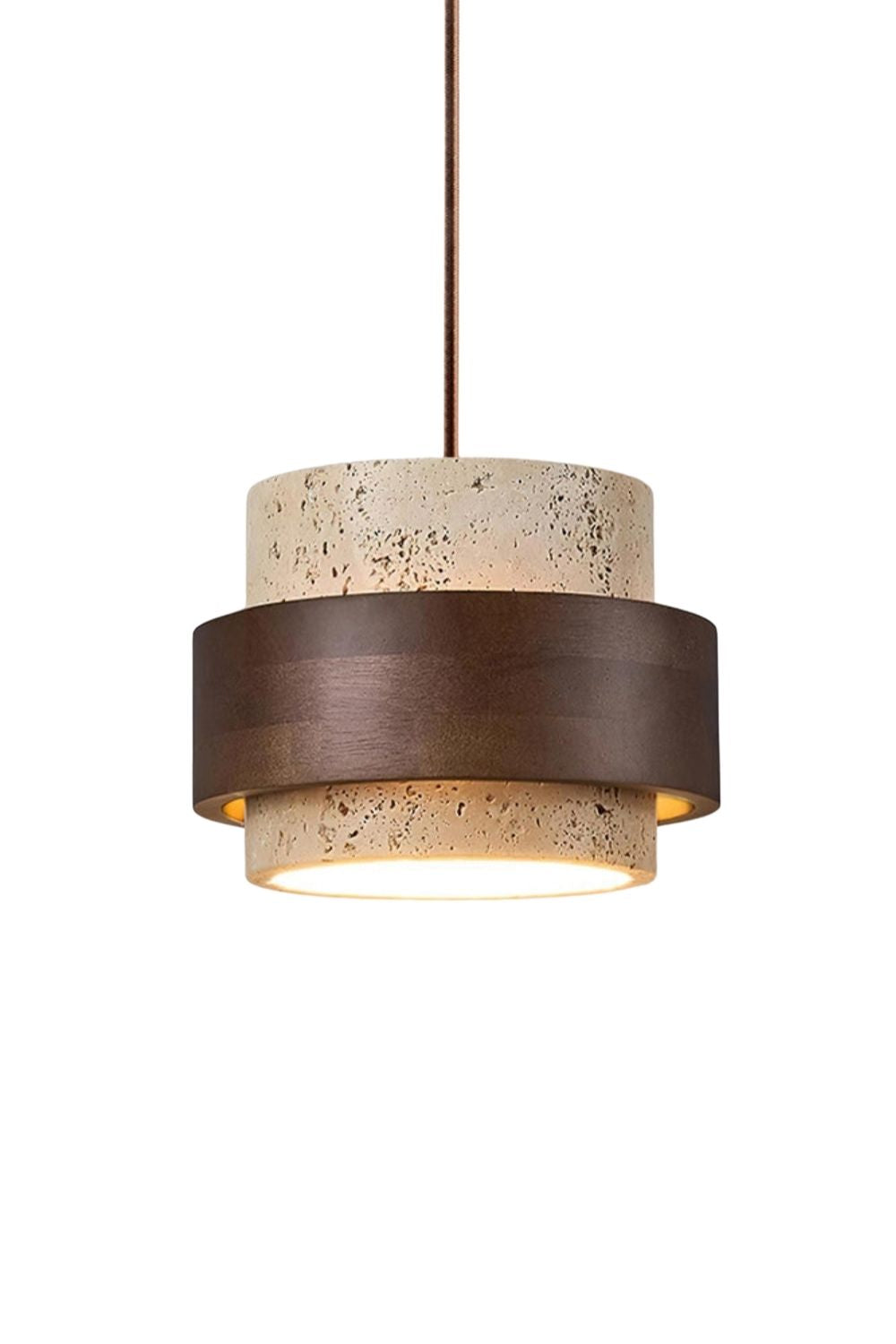 Cylindrical travertine pendant light – Modern design with natural stone structure