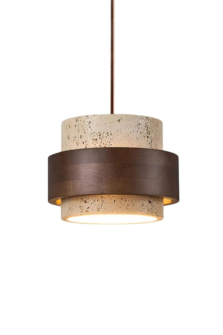 Cylindrical travertine pendant light – Modern design with natural stone structure