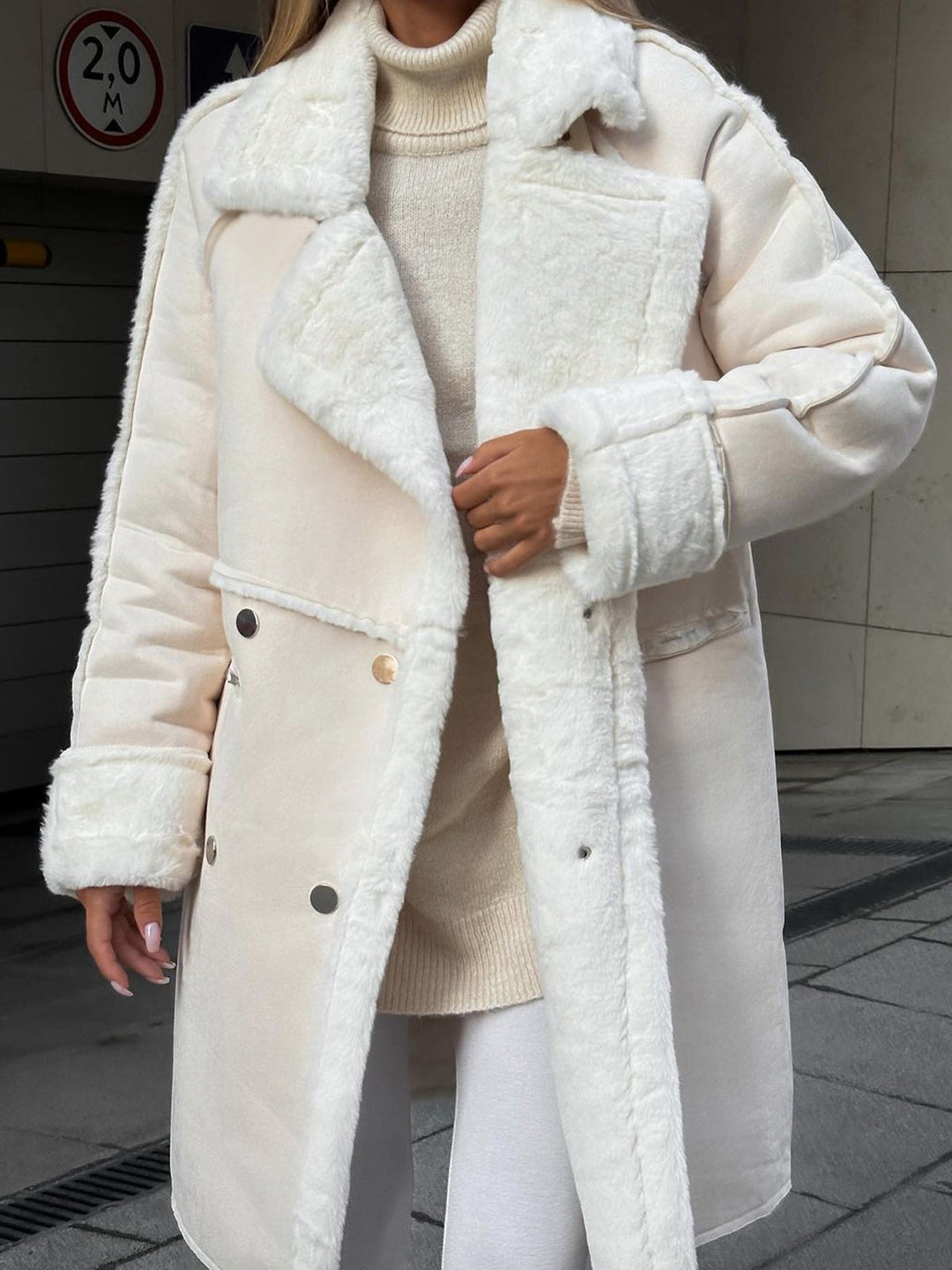 Women's Long Fleece Coat with Classic Design
