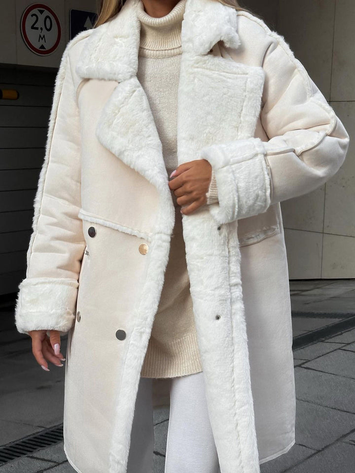 Women's Long Fleece Coat with Classic Design