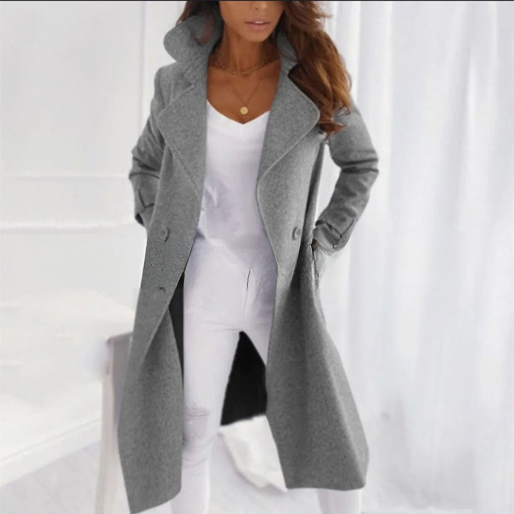 Women's Long Coat with Folded-Over Collar