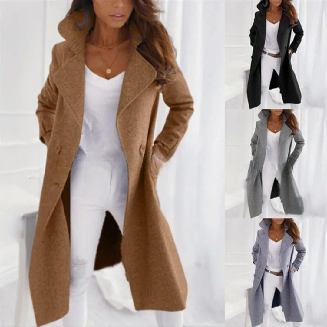 Women's Long Coat with Folded-Over Collar