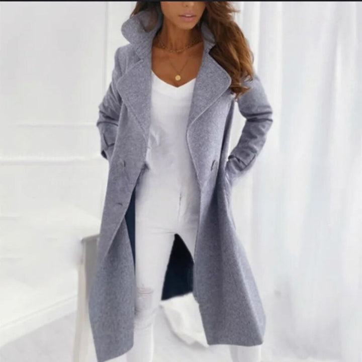 Women's Long Coat with Folded-Over Collar
