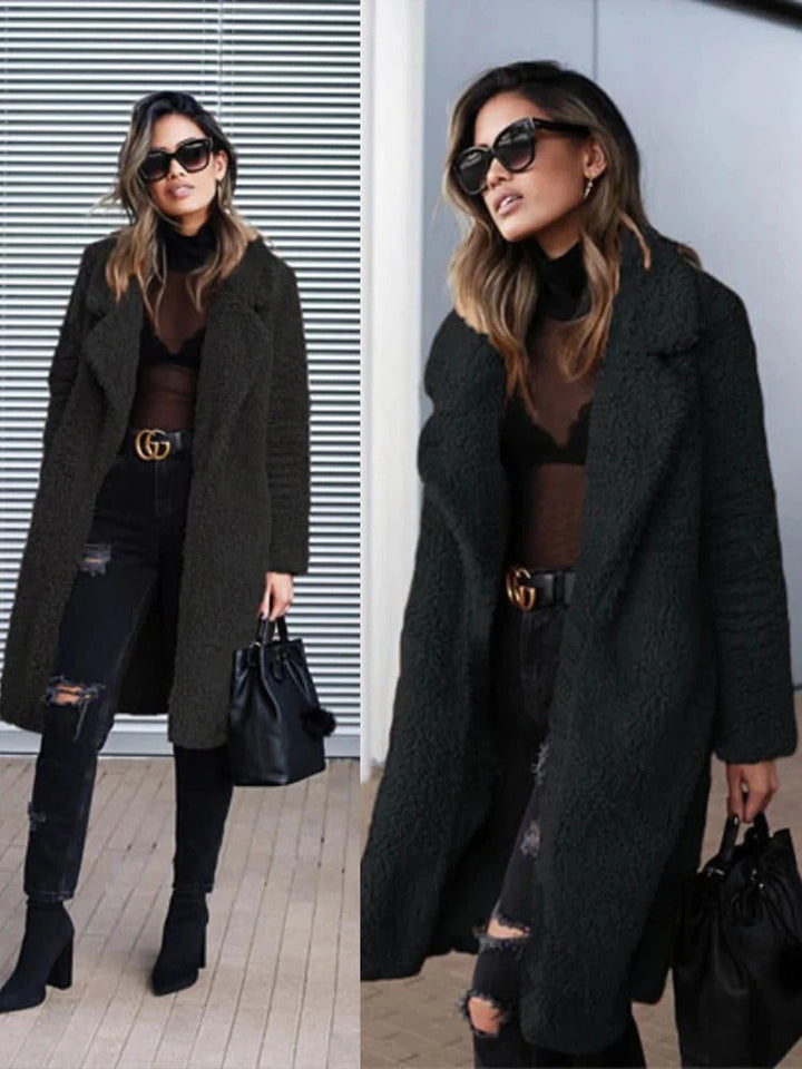 Women's Long Teddy Coat with Modern Design