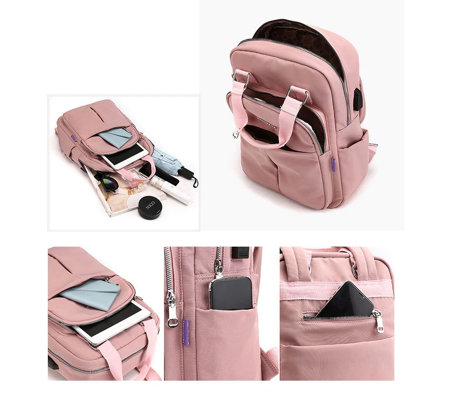 Water-repellent USB backpack with anti-theft protection and compartment system