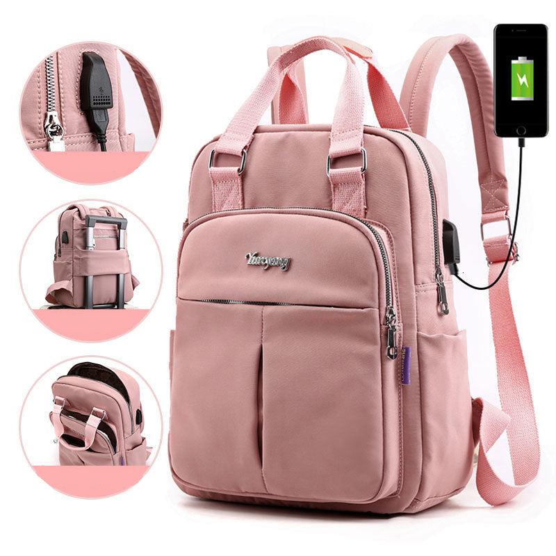 Water-repellent USB backpack with anti-theft protection and compartment system
