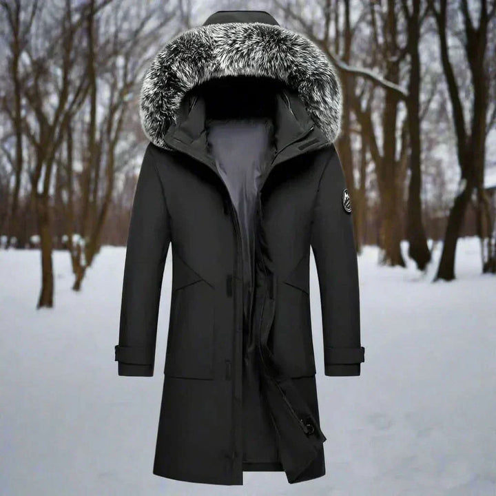 Men's winter parka with hood and water-repellent design