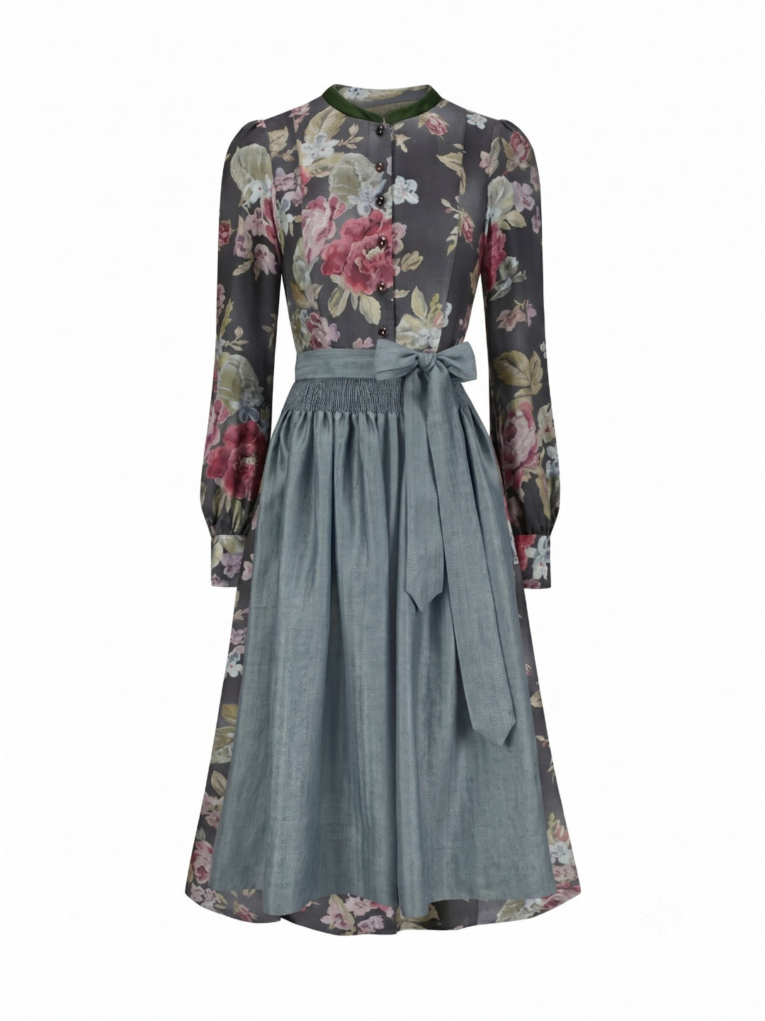 Damen Dirndlkleid Schwarz Mit Blumenmuster Und Schürze
