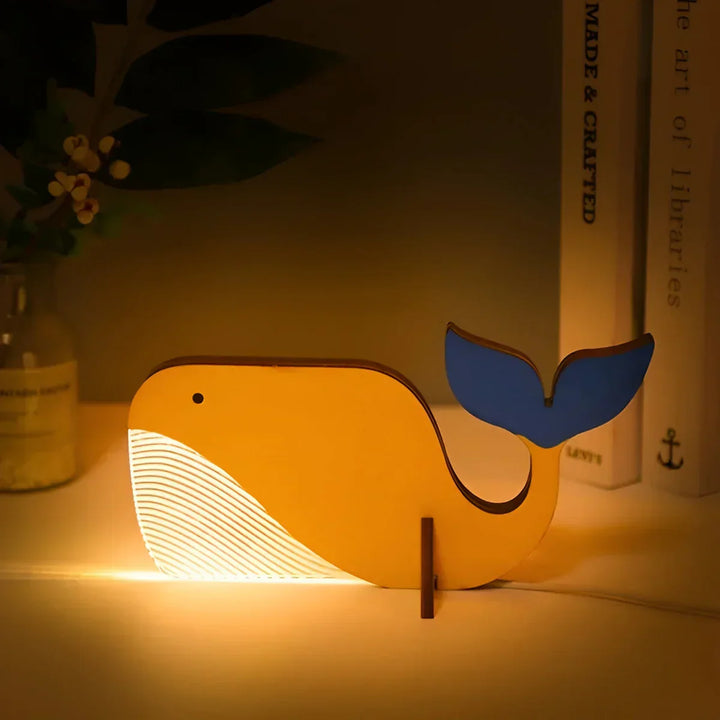 Wooden table lamp with animal motifs for children's rooms