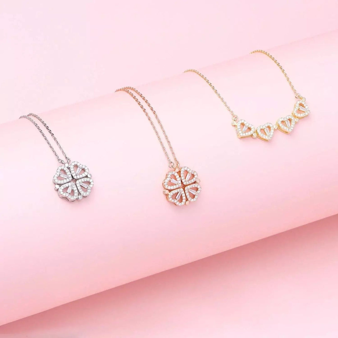 2-in-1 necklace with heart and clover for women 