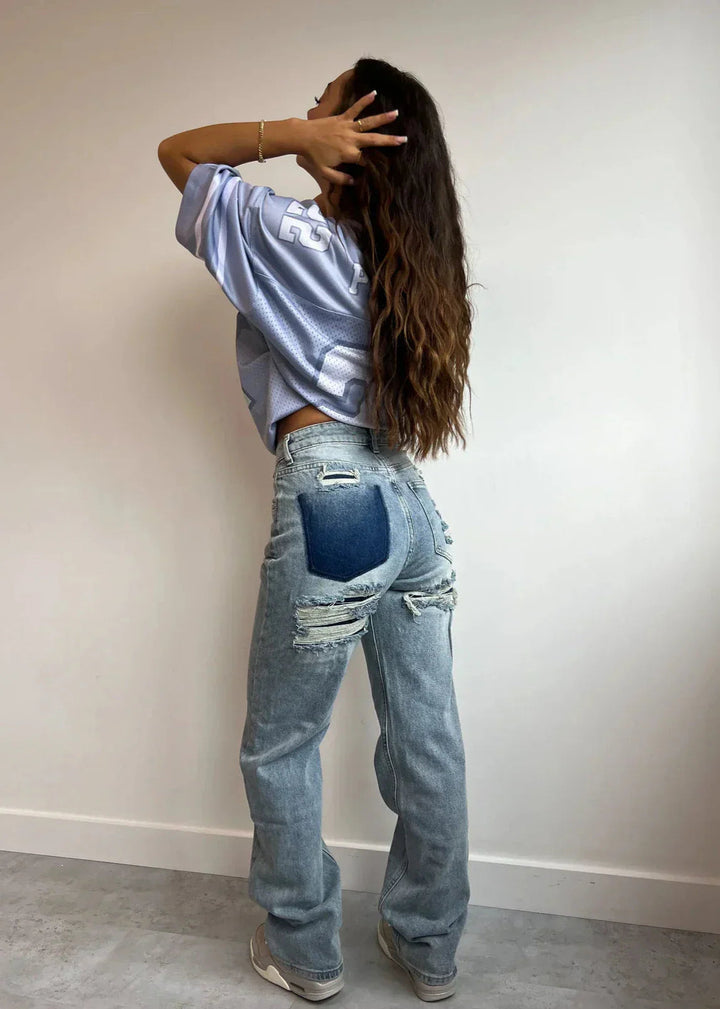 Women's Jeans with Vintage Wash and Patch Details