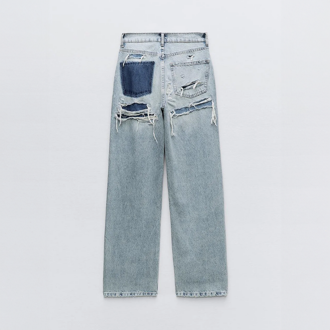 Women's Jeans with Vintage Wash and Patch Details