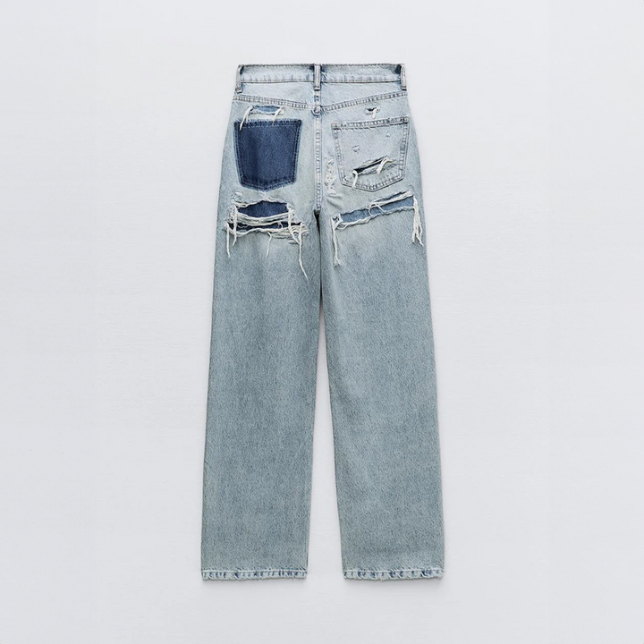Women's Jeans with Vintage Wash and Patch Details