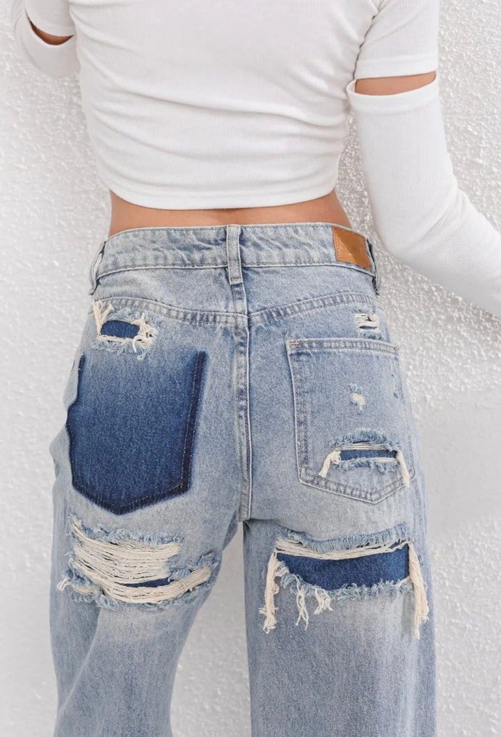 Women's Jeans with Vintage Wash and Patch Details