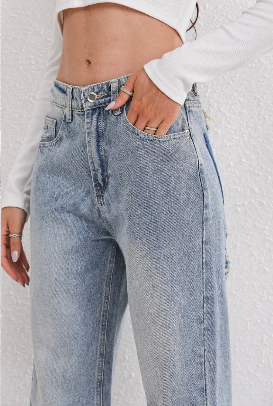 Women's Jeans with Vintage Wash and Patch Details
