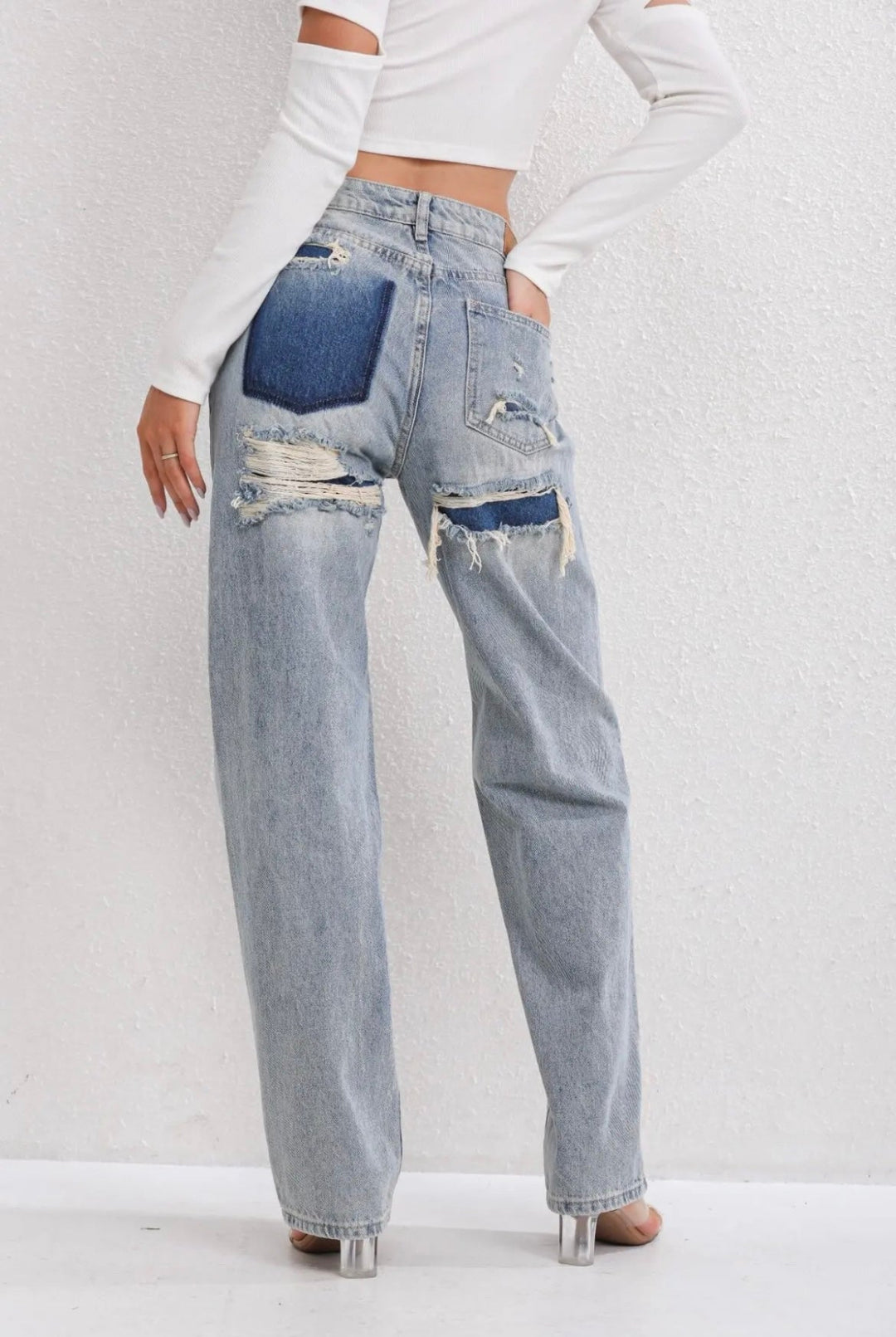 Women's Jeans with Vintage Wash and Patch Details