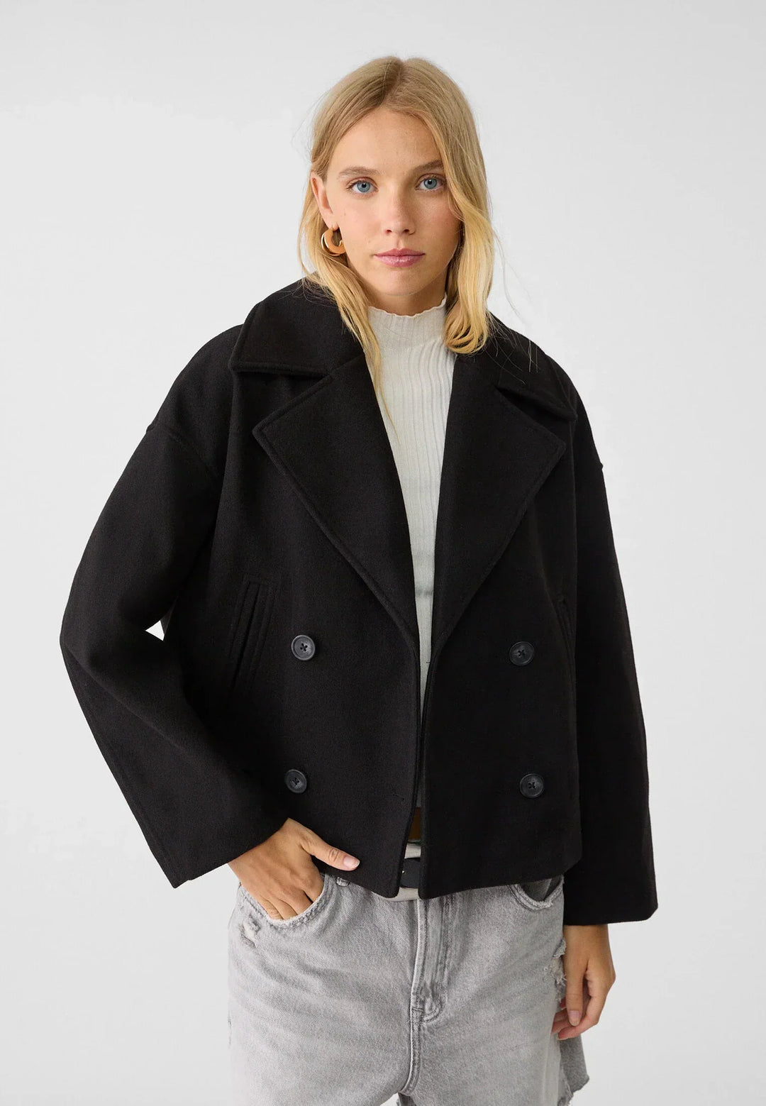 Women's Double-Breasted Short Jacket with Classic Cut